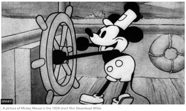 1928년 단편 애니메이션  ‘증기선 윌리’('Steamboat Willie')의 미키 마우스. : BBC 캡처