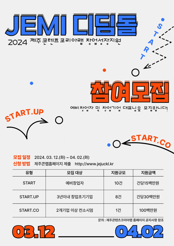 ‘2024 제주콘텐츠코리아랩 JEMI디딤돌’ 지원사업 포스터. : 진흥원
